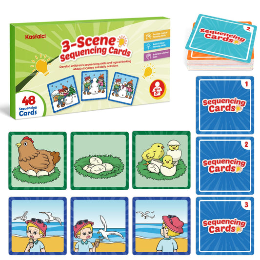 KASFALCI Sequencing Cards: 48-card set for 16 stories, ideal for preschool storytelling.