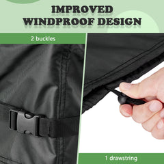 Kasla Sandbox Cover diagonal buckles and drawstring keep wind out.