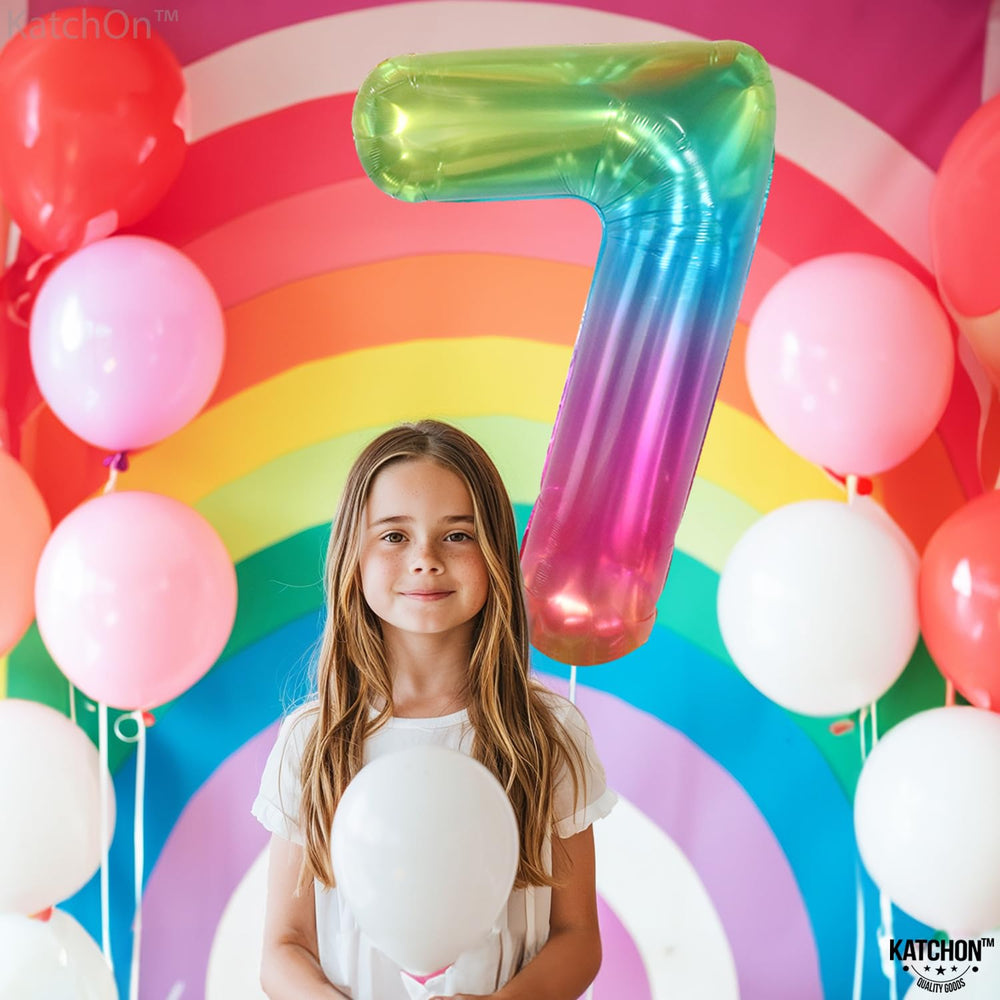 KatchOn 7th-birthday rainbow balloon suitable for girls and kids celebrations.