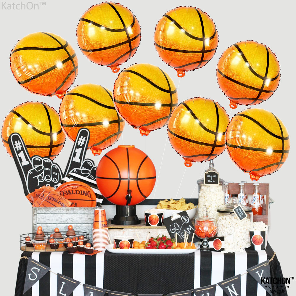 KatchOn basketball party display with multiple balloons for a festive setup.