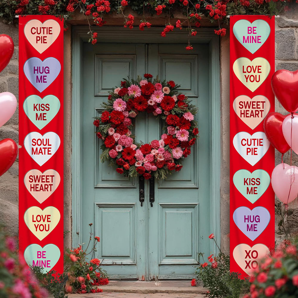 KatchOn conversation hearts banner for front door, 72x12 inches, ideal outdoor decor.