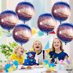 KatchOn galaxy balloons pack of six—closeup highlighting shiny foil finish.