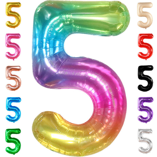 KatchOn giant rainbow number 5 balloon makes a bold focal point for a 5th birthday.