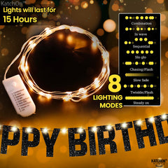 Closeup of KatchOn banner showing foil cards and black glitter finish.