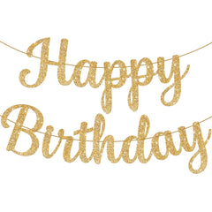 KatchOn glitter gold Happy Birthday banner, 10 feet, elegant party backdrop.
