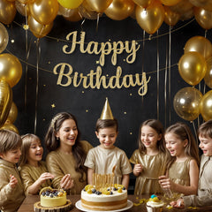 Reusable gold birthday banner from KatchOn for multiple celebrations.