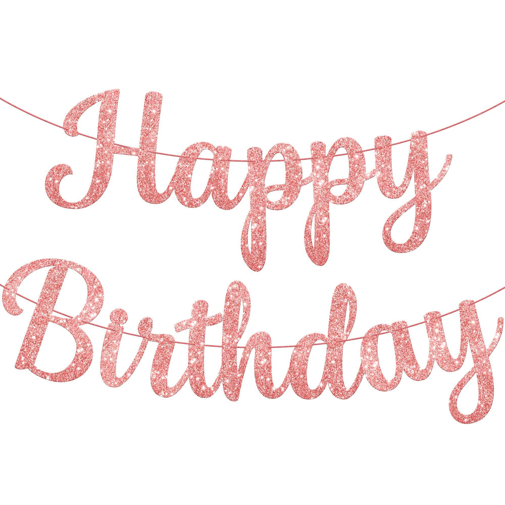 KatchOn glitter rose gold banner with cursive text for an elegant birthday backdrop.