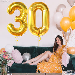KatchOn Gold 30 Balloon Numbers 40 Inch side view highlighting dramatic centerpiece