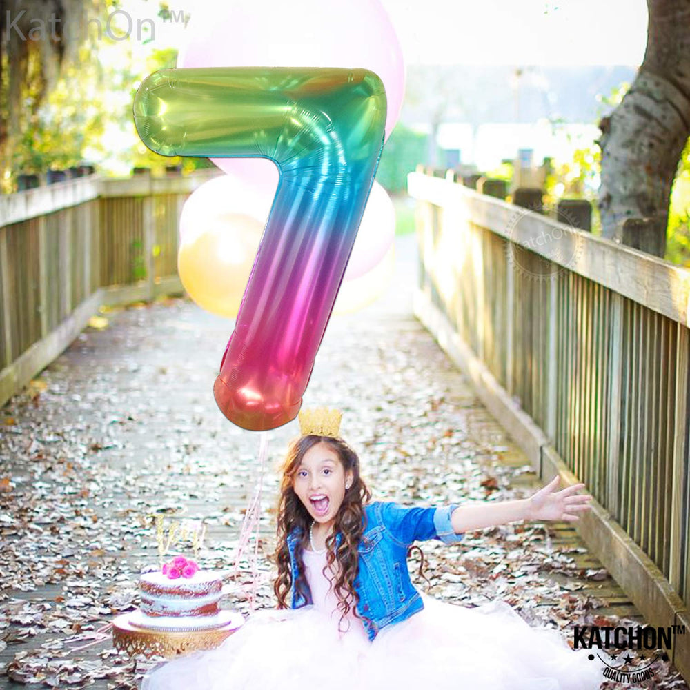 KatchOn-number-7 balloon with ribbon included for easy setup.