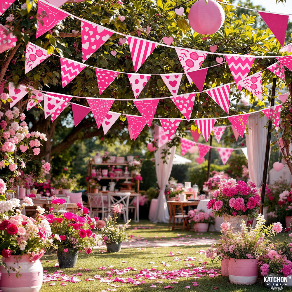 KatchOn pennant banner design patterns highlight variety for valentines, baby showers, and events.