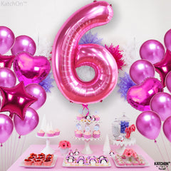KatchOn pinkalicious party supplies for a dramatic 6th birthday display.