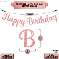 KatchOn pre-strung rose gold banner ready to hang for quick party setup.