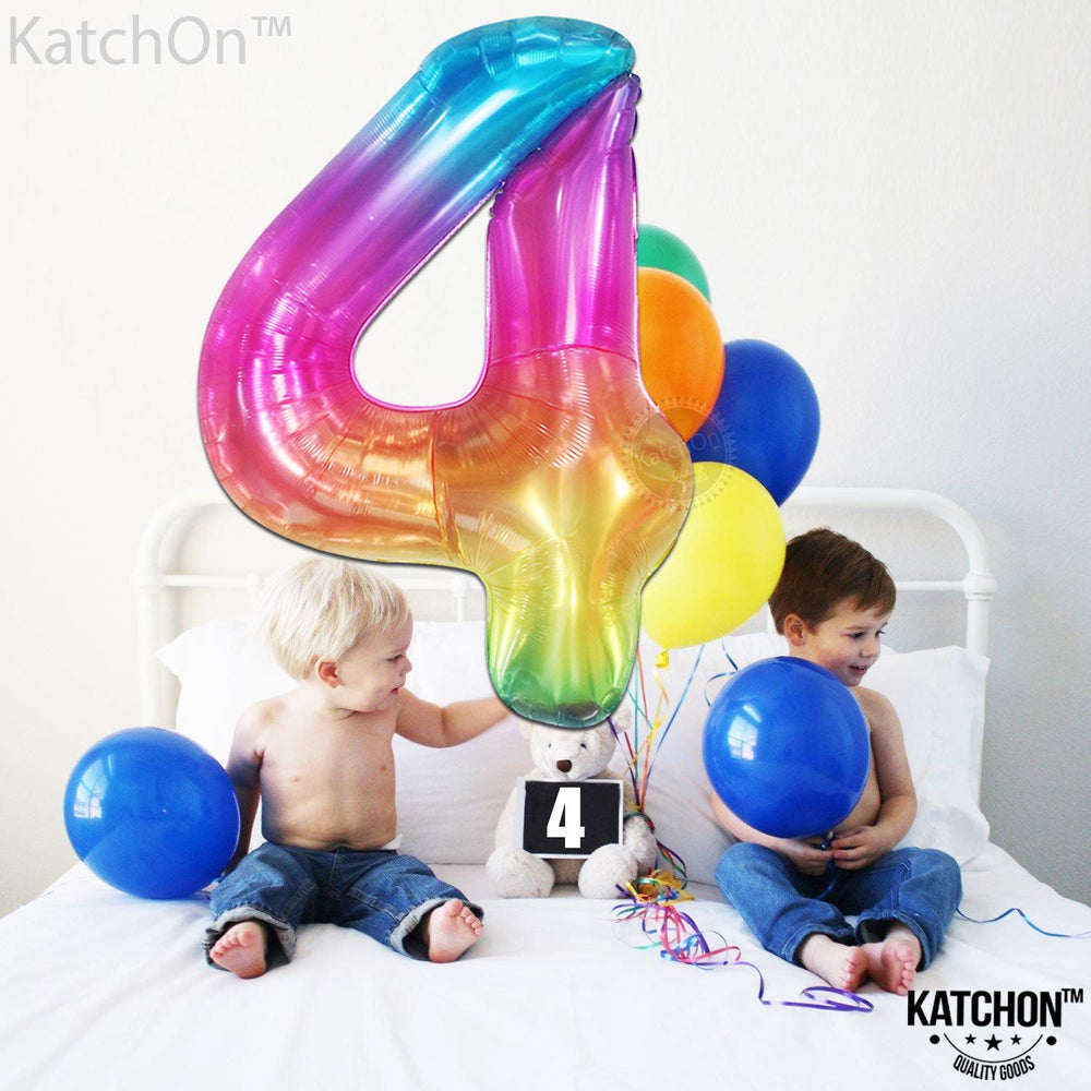 KatchOn rainbow 4 balloon adds vibrant décor to tie-dye themed parties.