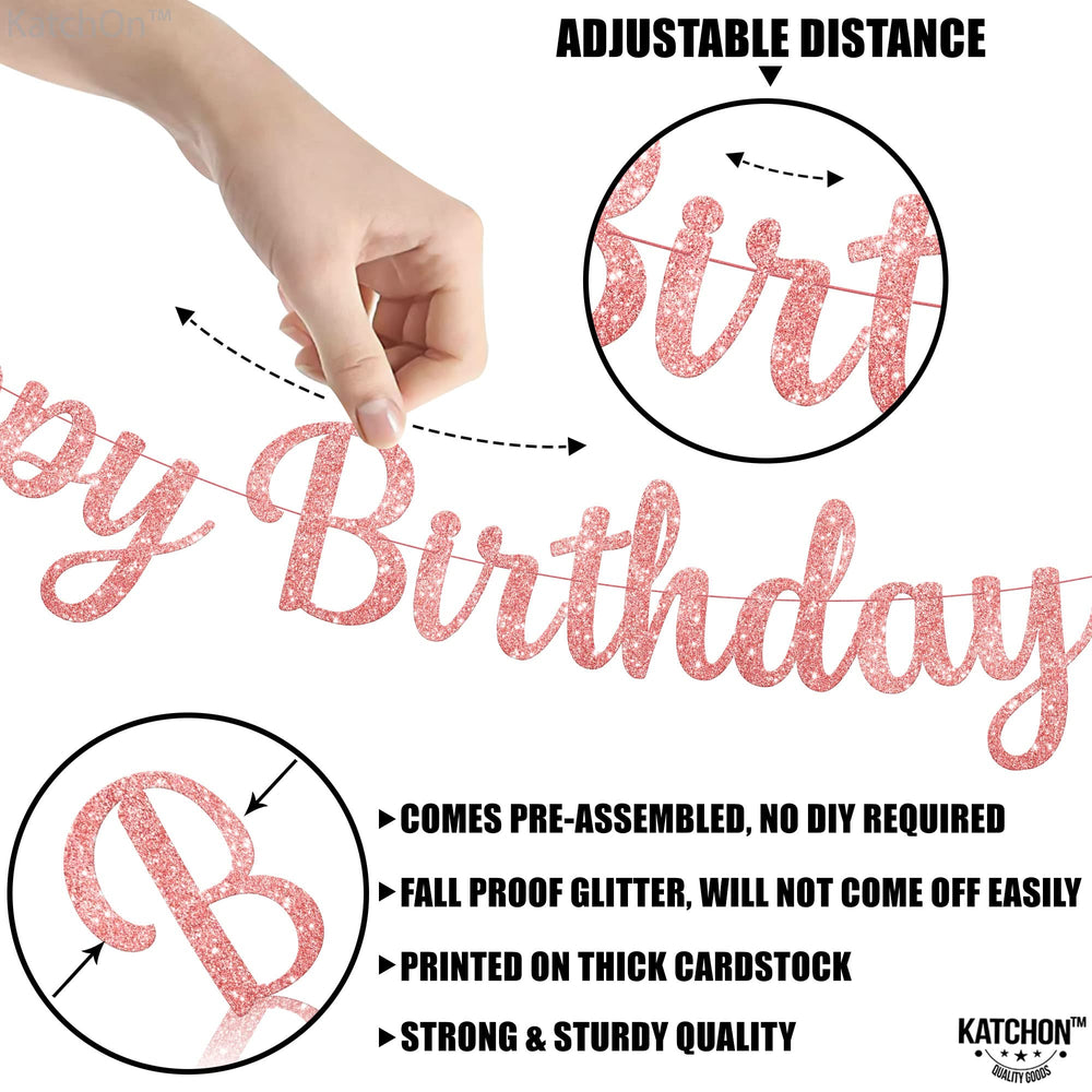KatchOn rose gold birthday sign features durable card stock for reusable decor.