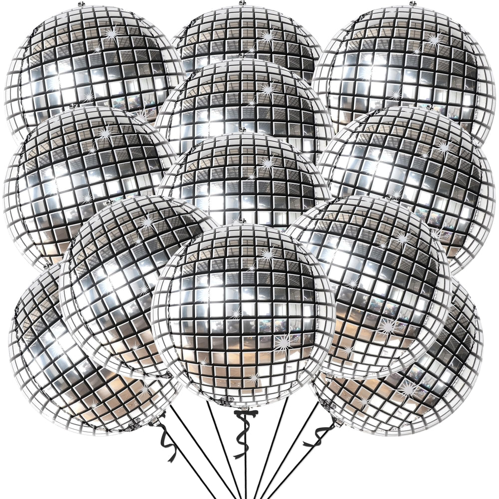 KatchOn silver disco ball balloons; 22 inch eye-catching centerpiece.