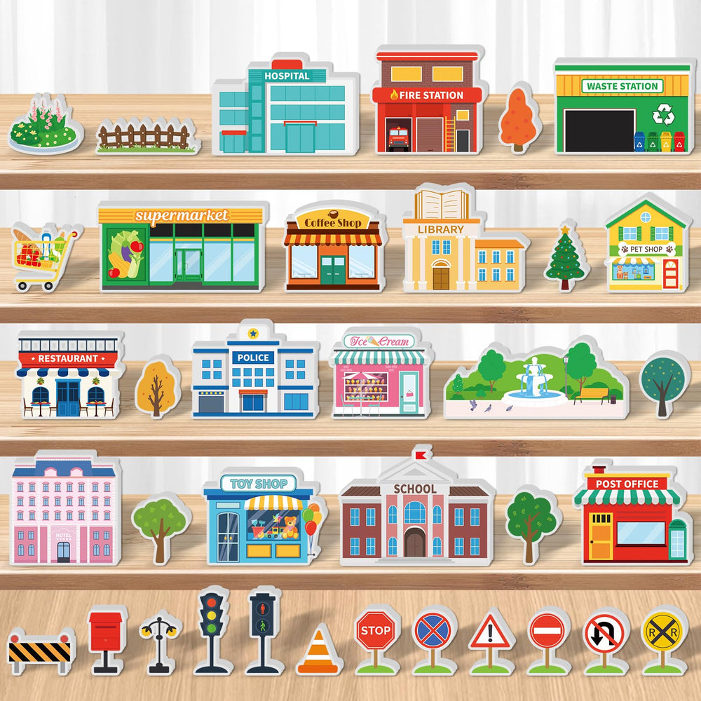 Kathfly community helpers wooden toy set with diverse roles for imaginative play and social learning.