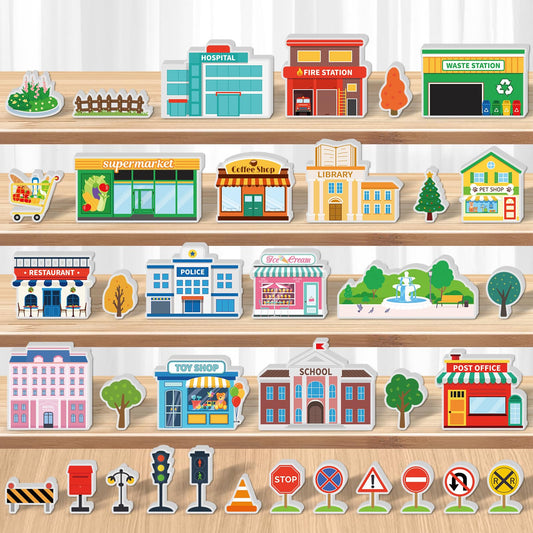 Kathfly community helpers wooden toy set with diverse roles for imaginative play and social learning.