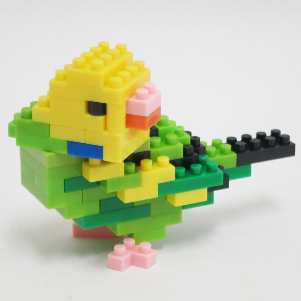 KAWADA nanoblock Budgie Green Opaline model ready for display and collection.