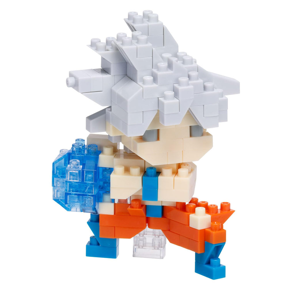 Kawada Nanoblock Ultra Instinct Son Goku close-up showing intricate panel lines.