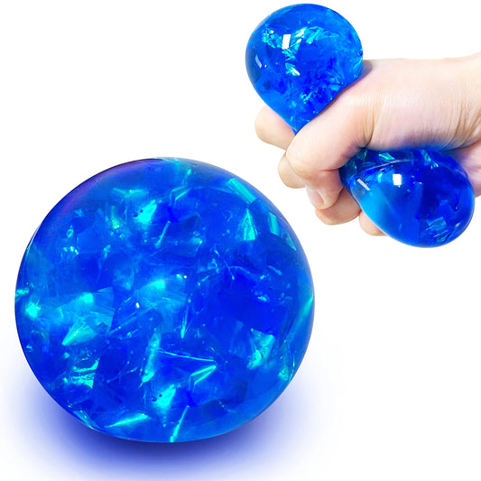 Kawaite blue glitter stress ball closeup, showcasing calming squish for focus.