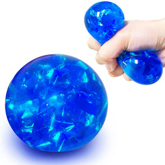 Kawaite blue glitter stress ball closeup, showcasing calming squish for focus.