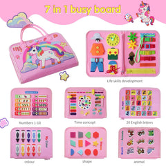 KAWITLO unicorn learning board eight pages with color and letter puzzles