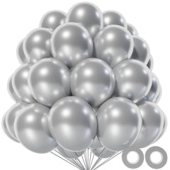 KAWKALSH metallic silver 12-inch balloon pack adds futuristic shine to events
