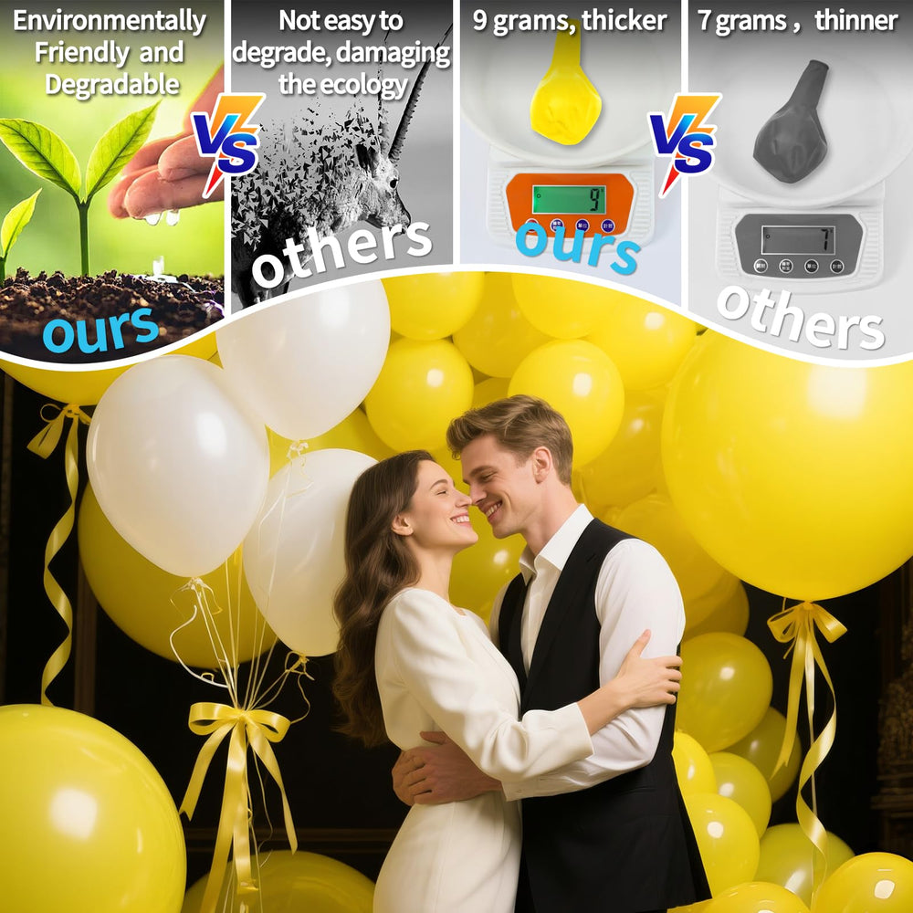 KAWKALSH yellow heavy-duty balloons 18in, durable latex for reliable decor.