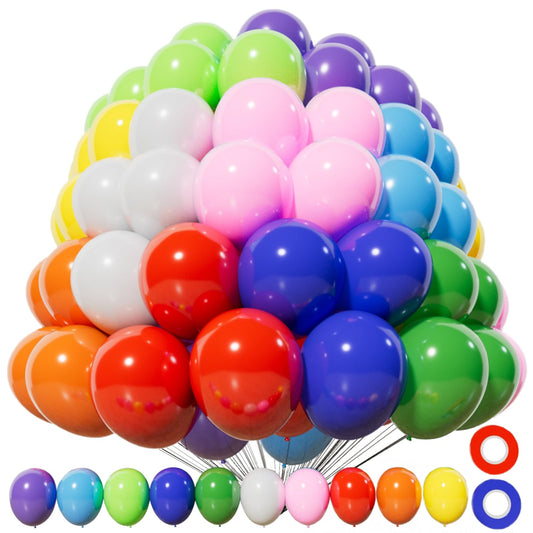 KAWKALSH 200pcs 5-inch rainbow balloons for vibrant party decor.