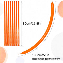 KAWKALSH balloon garland arch decoration using orange long balloons for festive decor.