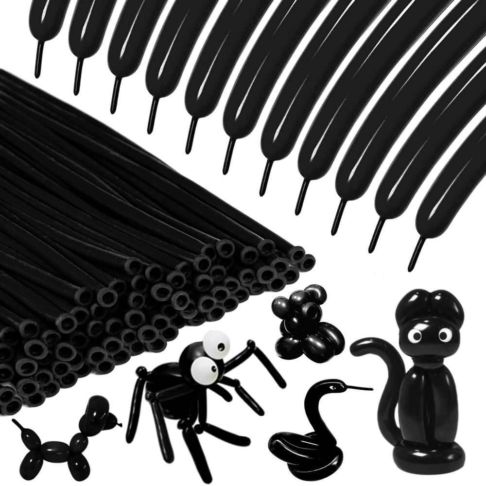 KAWKALSH 260 Black Long Balloons package for versatile party decor and long-lasting shapes.