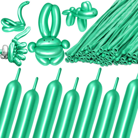 KAWKALSH 260 metallic green long balloons for bold garlands and eye-catching party decor.