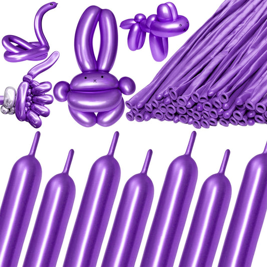 KAWKALSH 260 metallic purple long balloons ready for bold garlands and shapes
