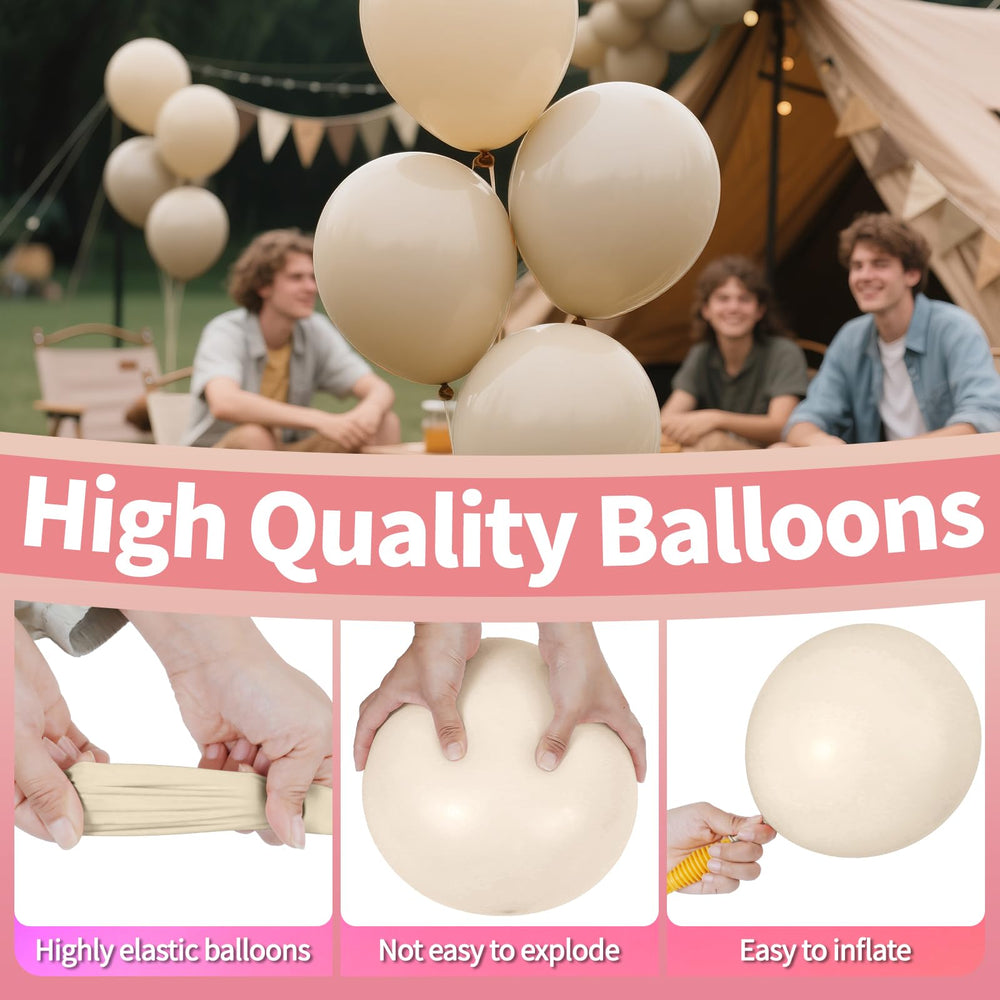 KAWKALSH balloon arch garland setup with sand white balloons.