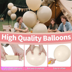 KAWKALSH balloon arch garland setup with sand white balloons.
