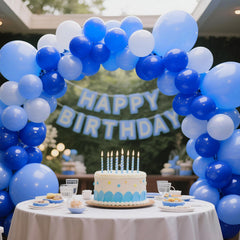 KAWKALSH navy blue balloons suitable for nautical or upscale themes.