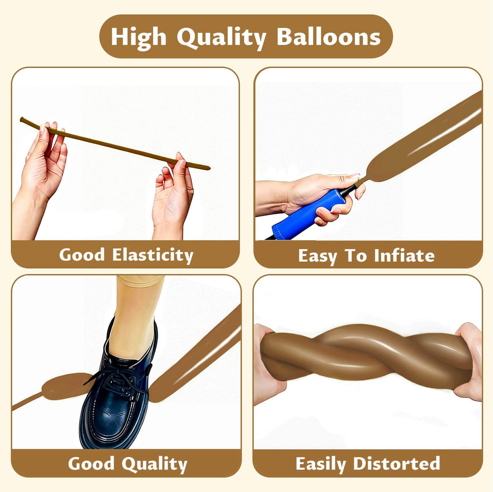 100-piece long skinny balloon set supports large decor projects.