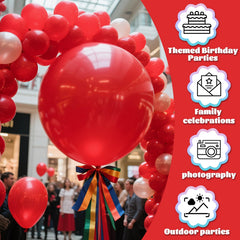KAWKALSH red balloons used in garland setups for bold decor.