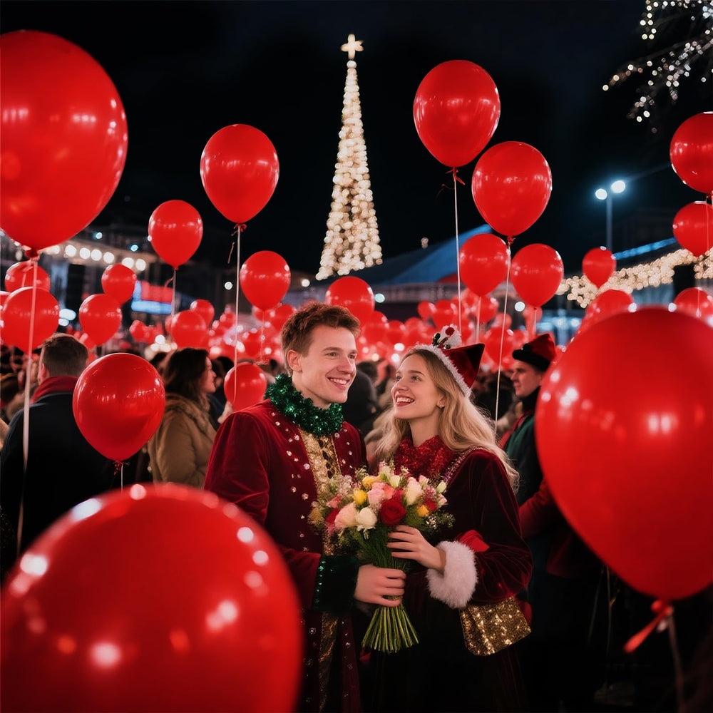 Kawkalsh red balloon quick-decor setup with ribbons included