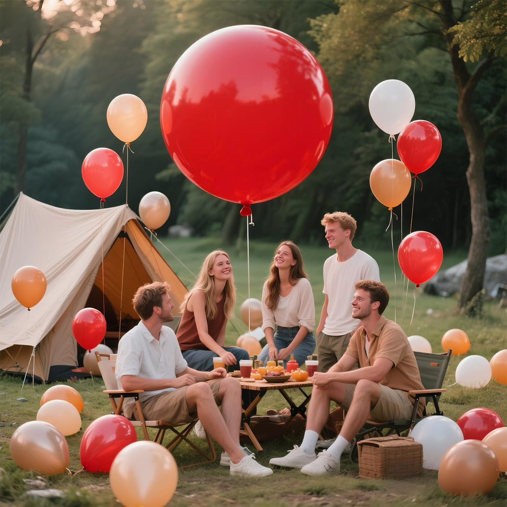 Ribbon included with KAWKALSH red balloons for easy garland setup.