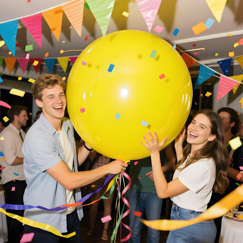 KAWKALSH safari-themed baby shower decor with yellow jumbo balloons