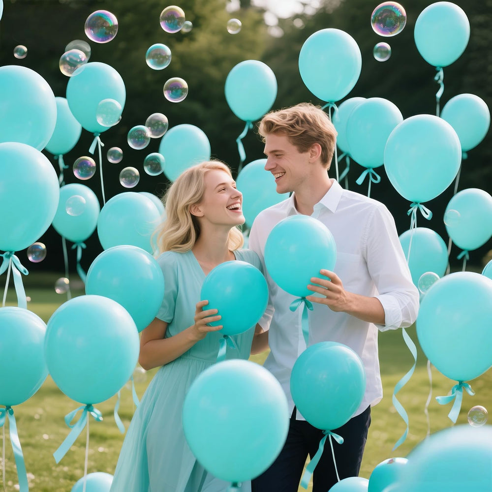 KAWKALSH teal blue balloons in wedding decor setting