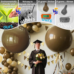 KAWKALSH brown balloons forming a rustic wedding arch with warm tones.
