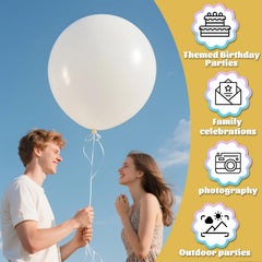 Elegant wedding backdrop accents using KAWKALSH white giant balloons.