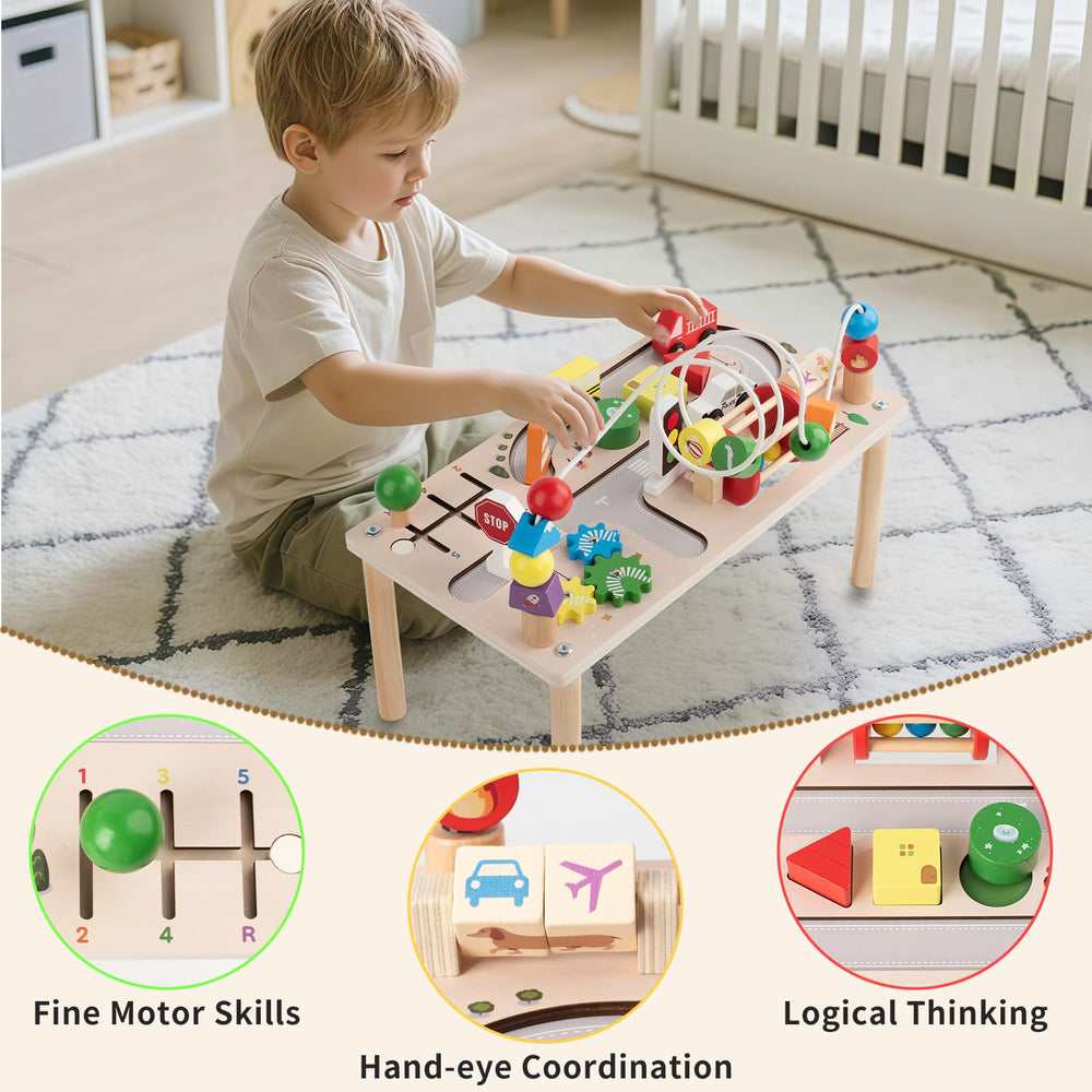KDSFT activity table rattle and traffic signs for sensory and cognitive engagement