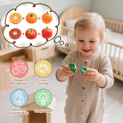KDSFT wooden storage box keeps play kitchen items organized.