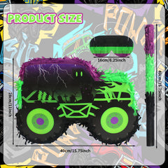 Kedaijin monster truck pinata side view adds depth to trucks-themed celebrations and photo moments.