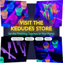 kedudes party table display with neon gear enhances festive mood