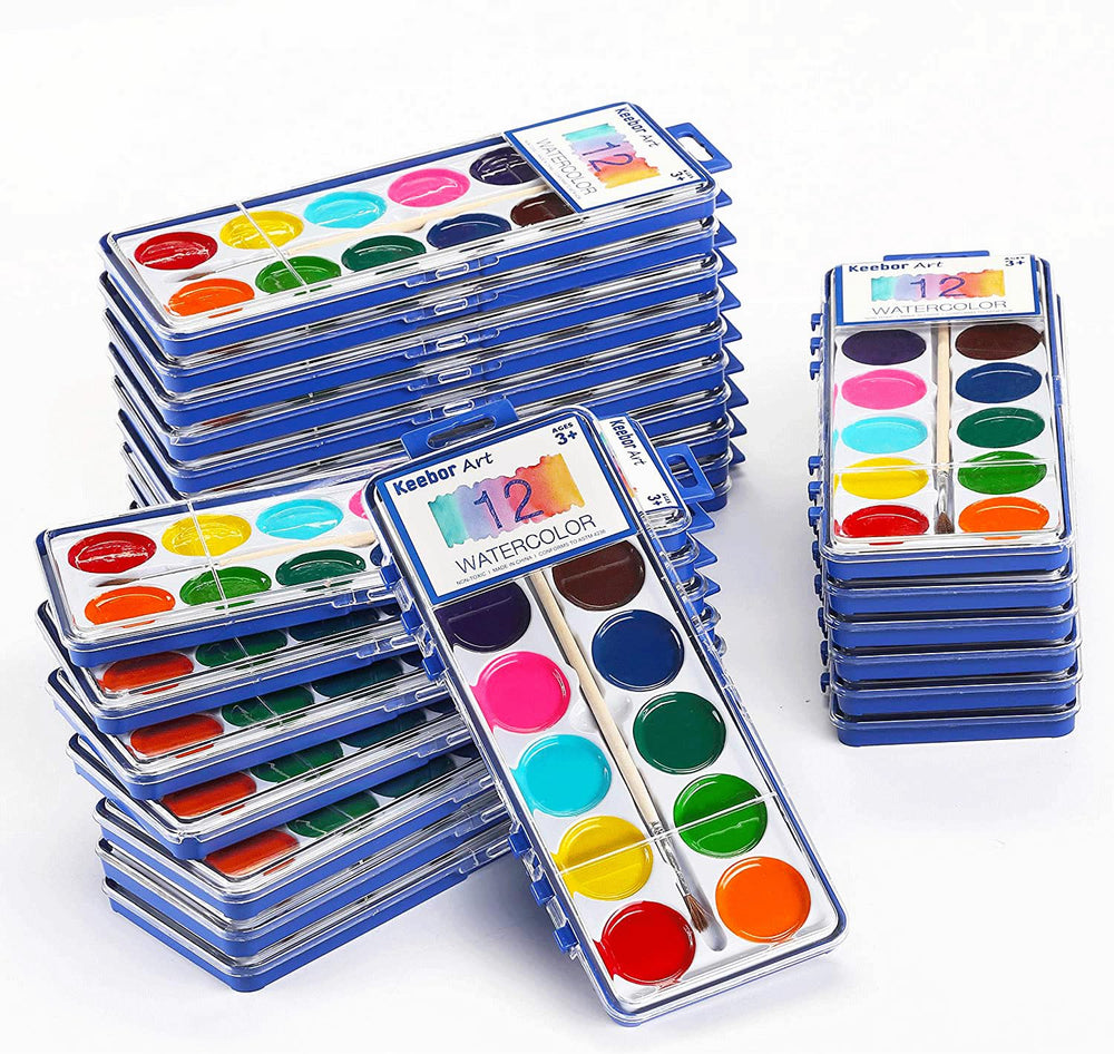 Keebor watercolor palette with 12 colors for vibrant kids' artwork.