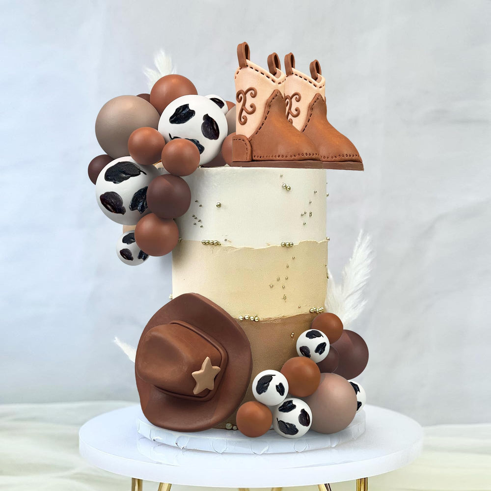 KEEPARTY second cowboy boot topper complements themed cake displays for parties.